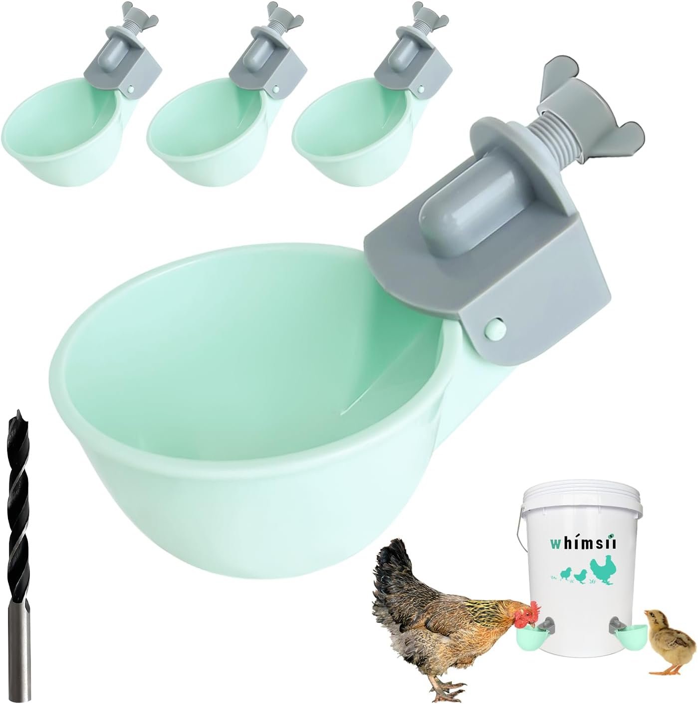 (4 Pack) Chicken Water Cups Feeder, Automatic Chicken Waterer, Anti-Leak System, Holds 50% More Water, Suitable for Chicks, Chicken, Duck, Quail, Turkey