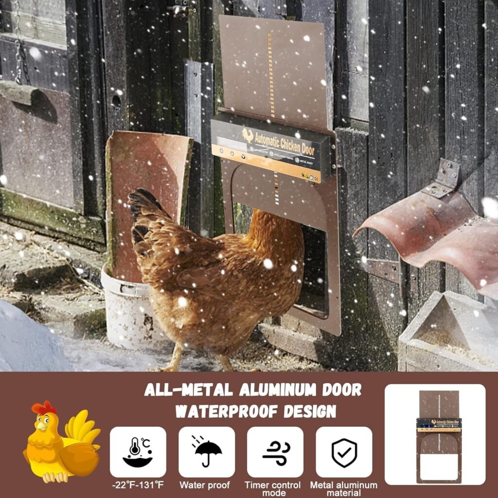 Automatic Chicken Coop Door, Powered Opener with Timer, Battery Powered Waterproof Aluminum Chicken Coops Door with LCD Digital Display Multi-Modes Chicken Door, Chicken Coop Accessories