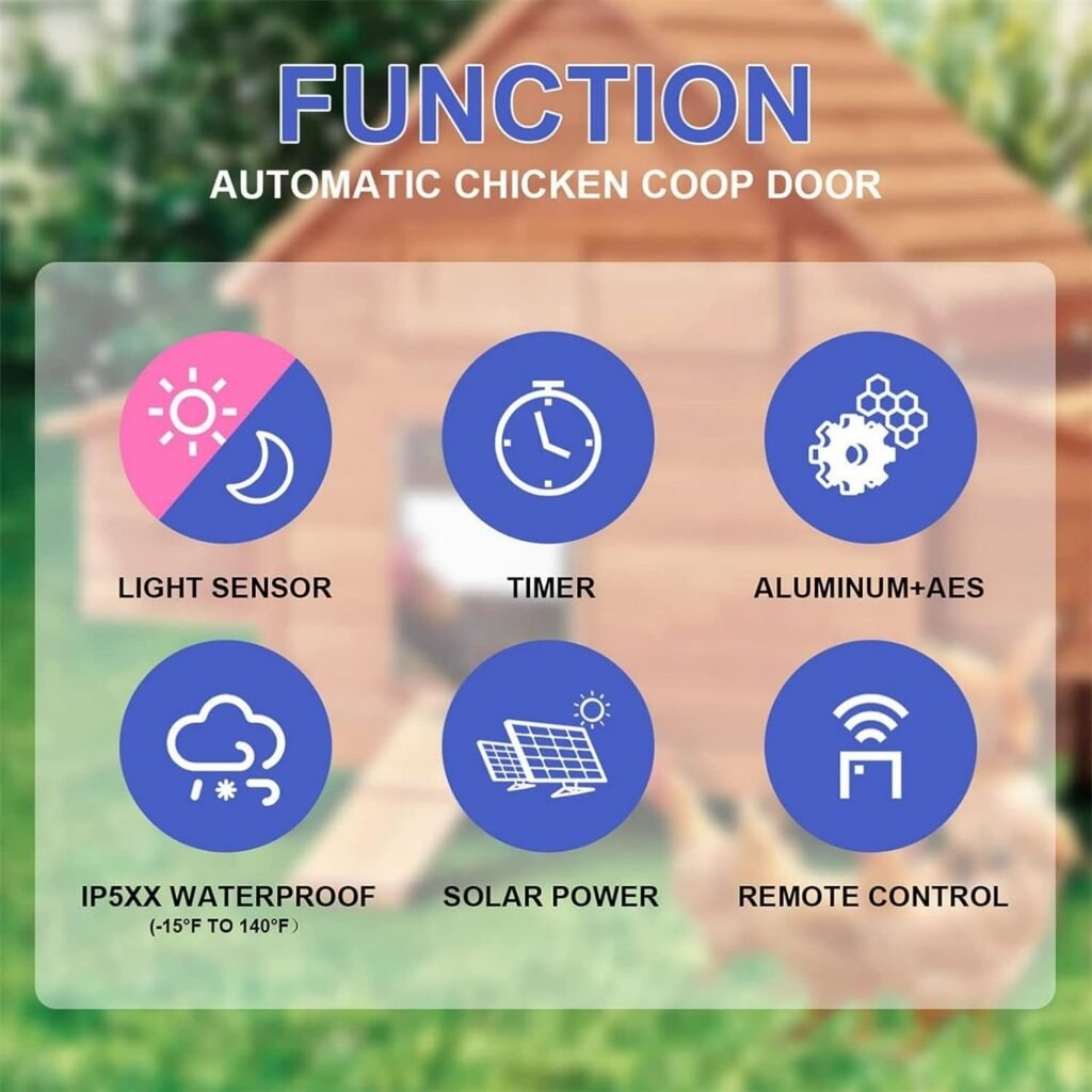 Automatic Chicken Coop Door Solar - Powered Opener with Timer  Light Sensor Aluminum Chicken Coops Door with Remote Control 4 Modes Auto Coop Doors for Chicken