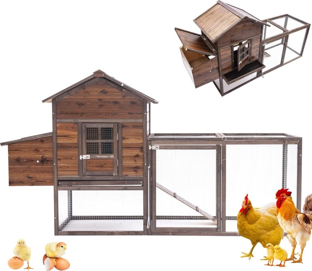 Chicken Coop for 4 Chickens Wooden Outdoor Hen Fence,Duck,Chicken Cage with Nesting Box  Removable Tray,Small Animal Hutch for Backyard Poultry Small Brown(80IN)