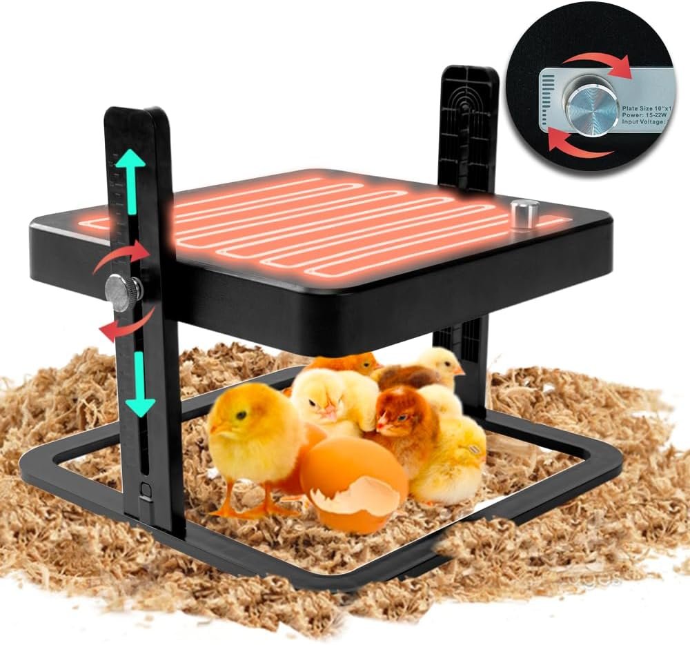 Docal Chicken Brooder Heater with Ajustable Temperature and Height ，10 x 10 Angle Adjustable Chick Heater，Poultry Heating Plate,18W Chick Brooder Heater，Chicken Coop Heater for 10 Chicks