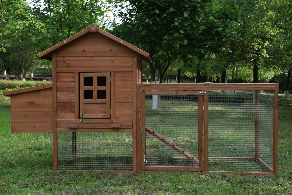 ECOLINEAR Chicken Coop for 2-4 Chickens Wooden Rabbit Hutch Outdoor Hen House Poultry Pet Coop Nest Box Garden Backyard Cage (80)