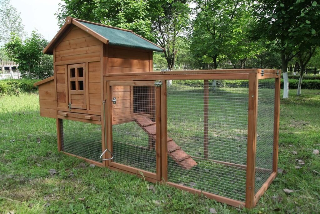 ECOLINEAR Chicken Coop for 2-4 Chickens Wooden Rabbit Hutch Outdoor Hen House Poultry Pet Coop Nest Box Garden Backyard Cage (80)