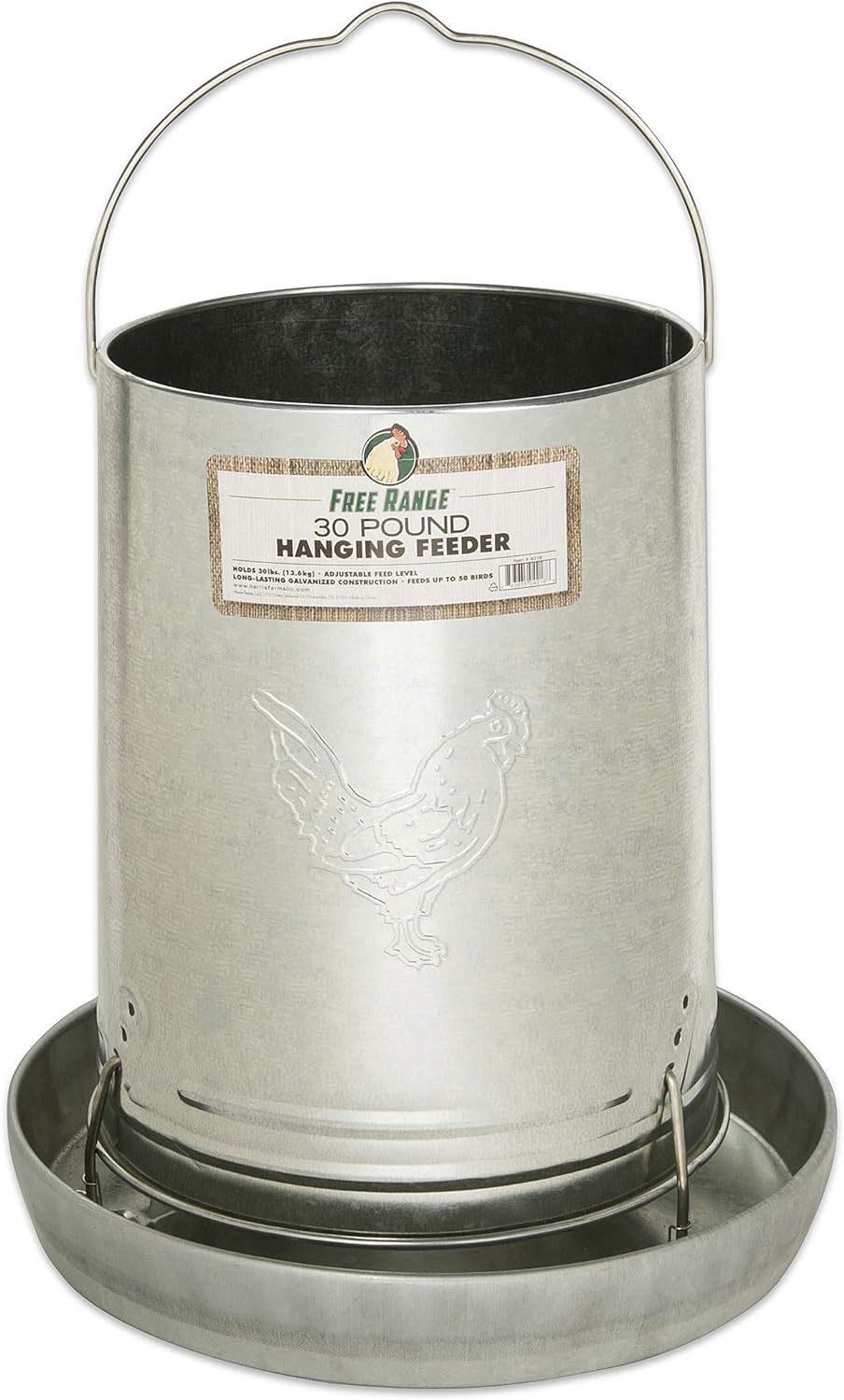 Harris Farms Poultry Feeder | Manna Pro Chicken Feed, Free Range Hanging Chicken Feeder, Chicken Feeders Galvanized | 30 Pounds
