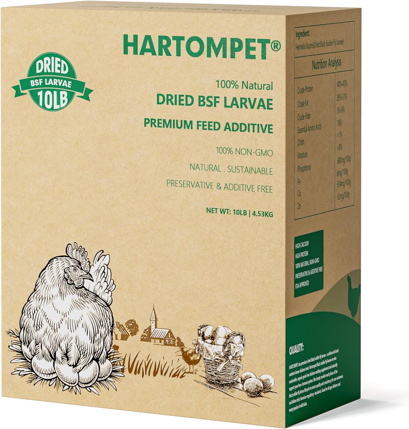 HARTOMPET 10LB Non-GMO Dried Black Soldier Fly Larvae, Superior Calcium Boost for Chickens, Better Than Dried Mealworms, Poultry Feed Ideal for Molting  Laying Hens, Wild Birds, Ducks | Top Grade BSF