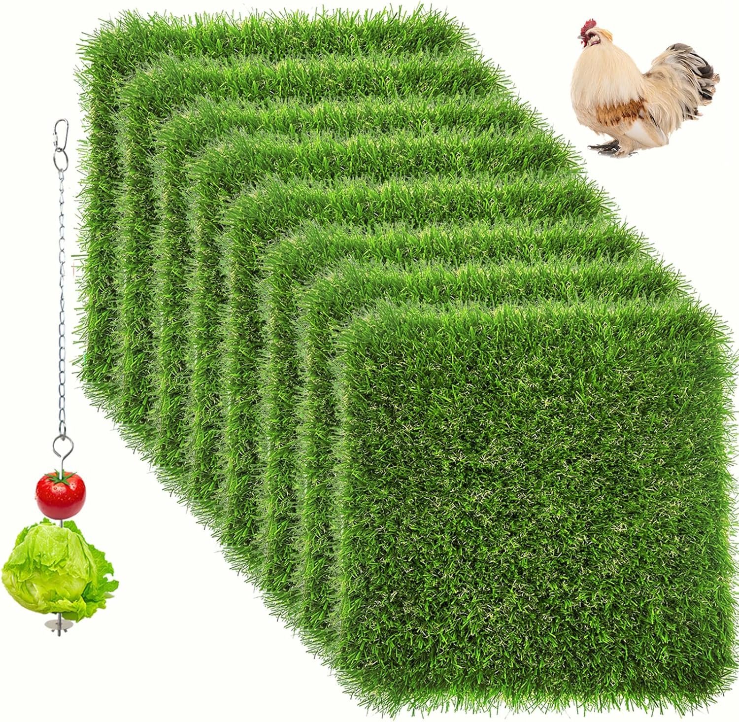 HZxoAxo 8+1 Pack Chicken Nesting Box Pads for Laying Eggs with Vegetable Skewer String Feeder, Washable Nesting Pads for Chicken Coop, Nesting Box Liners Bedding for Hen Indoor Outdoor - 12x121.2
