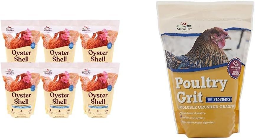 Manna Pro Crushed Oyster Shell for Laying Hens - Laying Chicken Oyster Shell - 6-Pack of 5lbs  Poultry Grit with Probiotics | Insoluble Crushed Granite | 5 LB (Packaging May Vary)