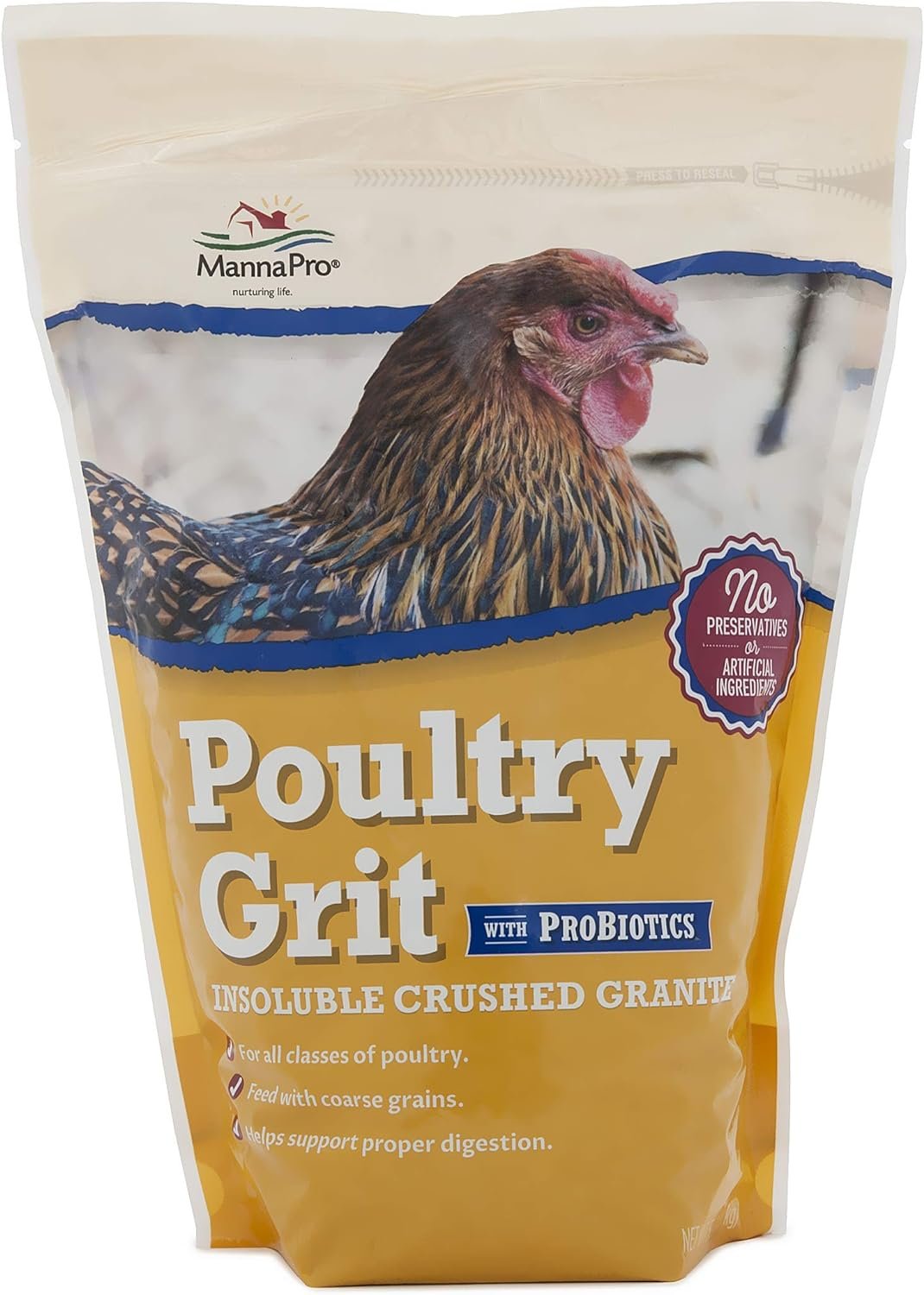Manna Pro Poultry Grit with Probiotics | Insoluble Crushed Granite | 5 LB  Crushed Oyster Shell - Calcium Supplement for Laying Hens - Chicken Feed for Egg-Laying Chickens - 5 lbs
