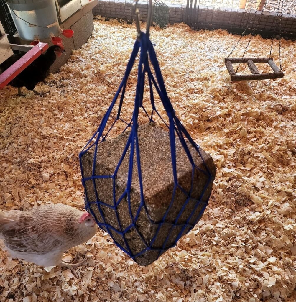 muzzys blue chicken coop flock block bird seed hanging bag veggie treat holder review