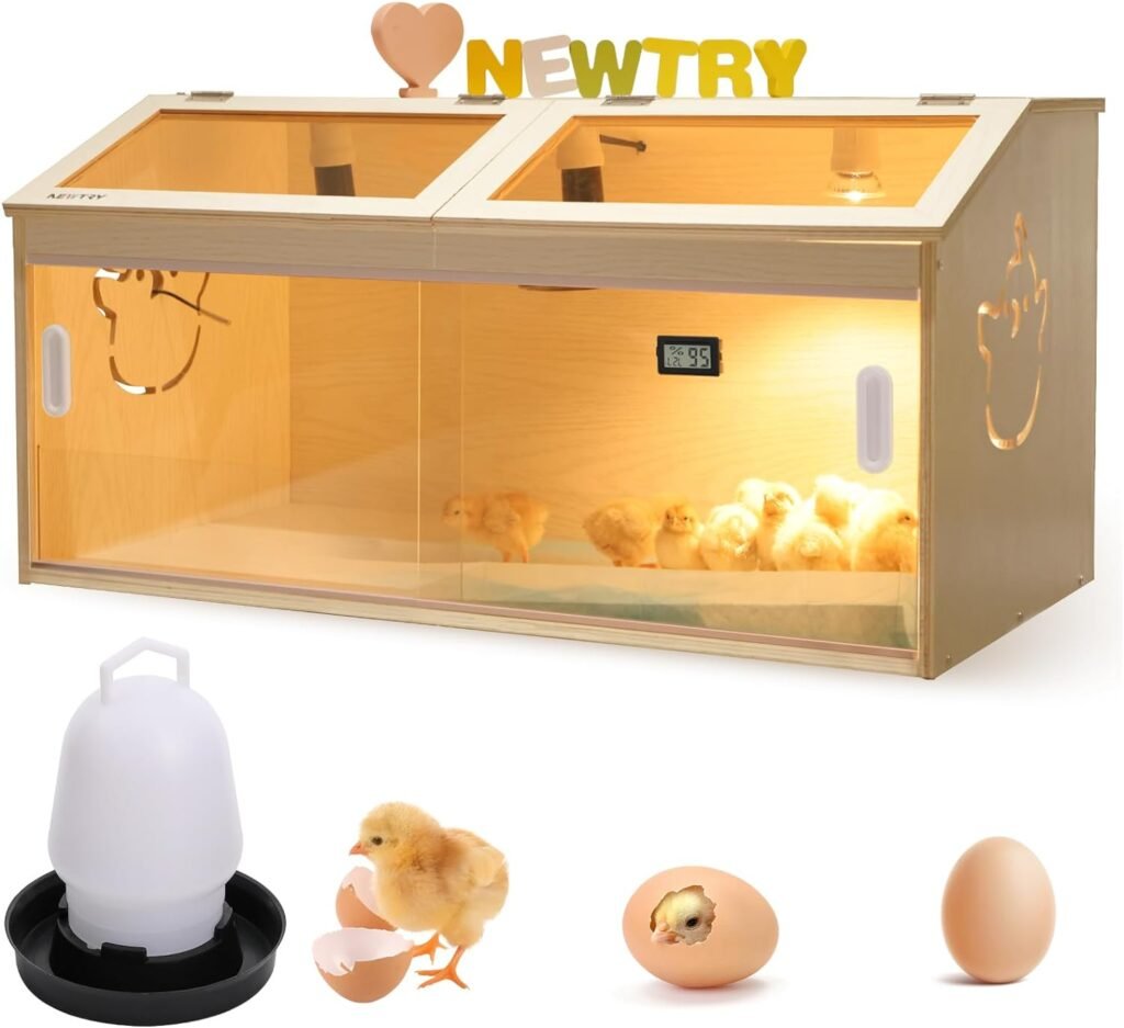 NEWTRY Chicken Brooder Box Intelligent Sliding-Door Chick Brooder with 3 Heating Lamp, 1 Temp Controller, 2 Types of Thermometer up to 35 Chicks Quail Birds