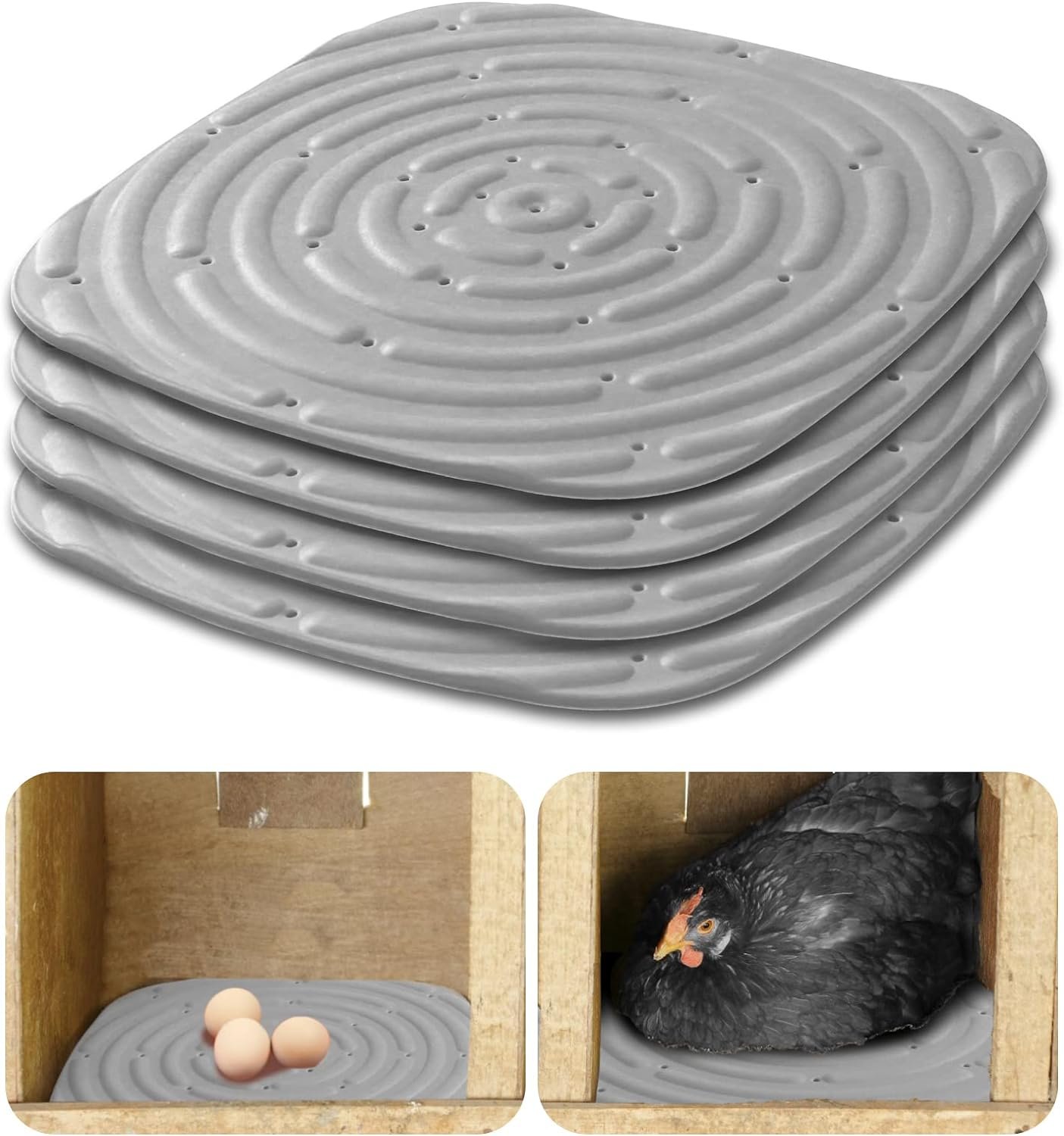 NMM Chicken Nesting Box Pads, 4 Pack Washable Sponge Nesting Box Liners, Reusable Egg Laying Mats for Chicken Coop Poultry Nest Boxes Ducks Poultry, Durable Hen House Accessories (Grey)