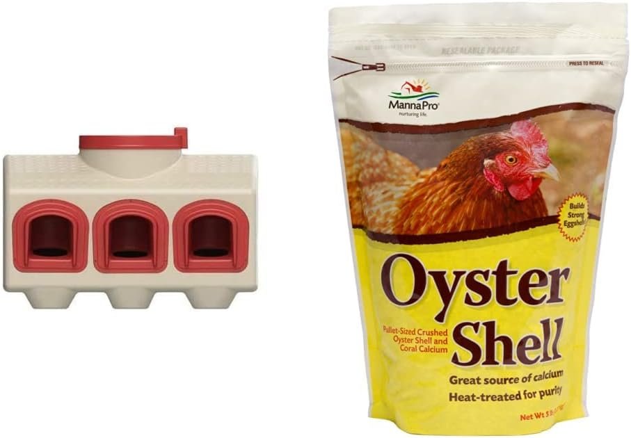 OverEZ Chicken Feeder - Holds 50 Pounds of Feed - Inside or Outside Hen Coop  Manna Pro Crushed Oyster Shell | Egg-Laying Chickens | 5 LB