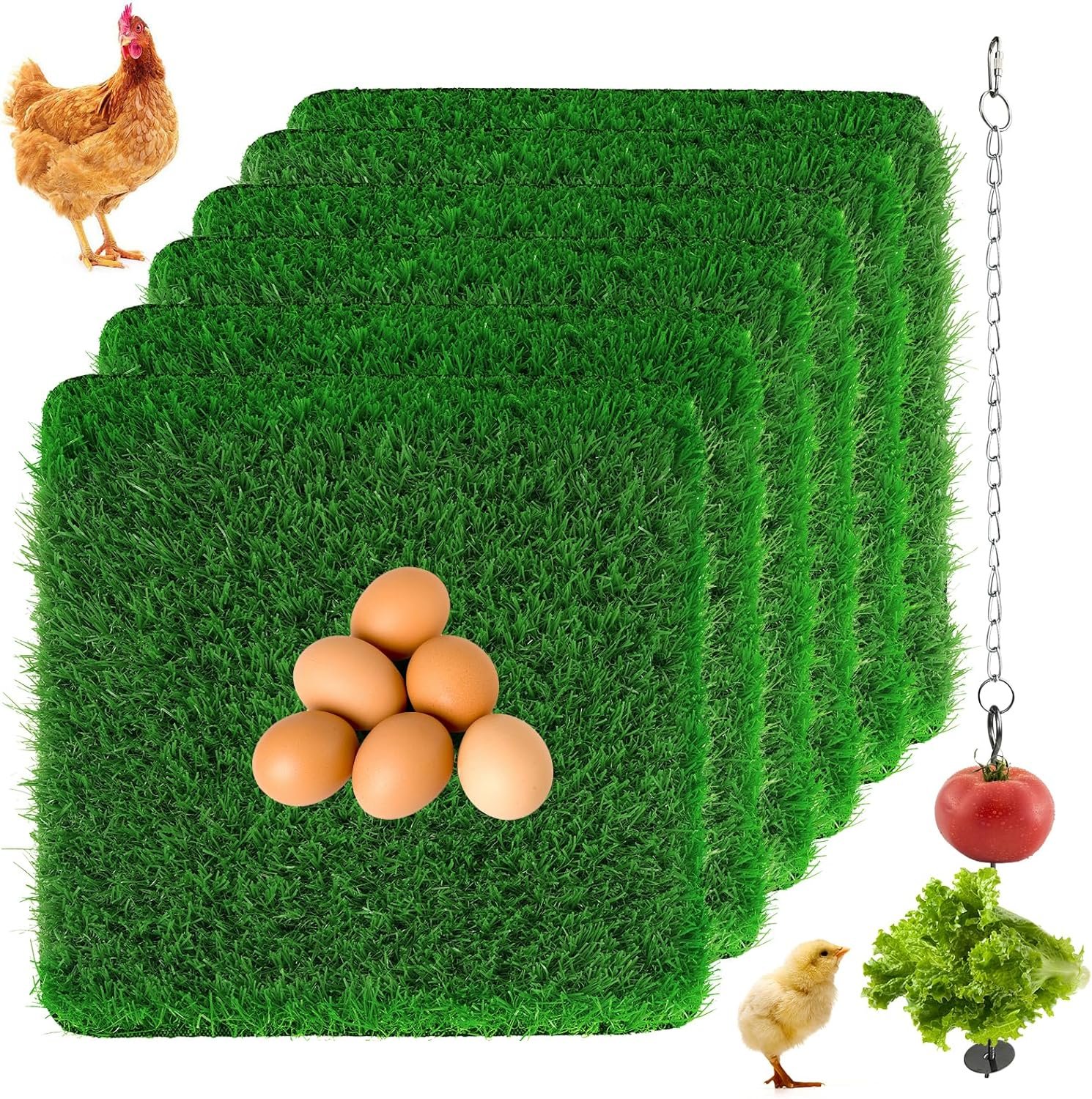 Oziyrnka 6Pcs Poultry Chicken Nesting Pads 12*12*1.57+ 1Pcs Chicken Veggies Skewer, Nesting Box Pads for Chickens Reusable, Washable Chicken Nest Mat, Premium Nesting Box Pads for Laying Eggs