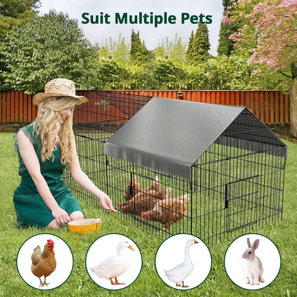 PawGiant Chicken Coop Chicken Run Pen for Yard with Cover 130×40×40 Outdoor Metal Portable Chicken Tractor Cage Enclosure Crate Outside for Small Animals Duck Rabbit Hen