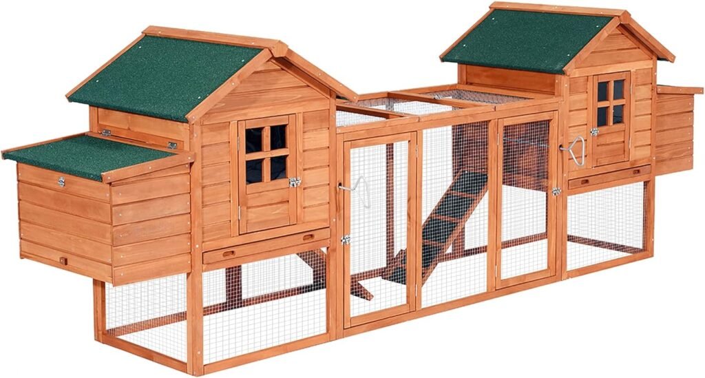 PawHut Dual Wooden Chicken Coop with Garden Bed, Large Outdoor Hen House with Nesting Boxes Removable Trays, Ramps Run, for Garden Backyard, 123 x 27.5 x 42.5, Natural Wood
