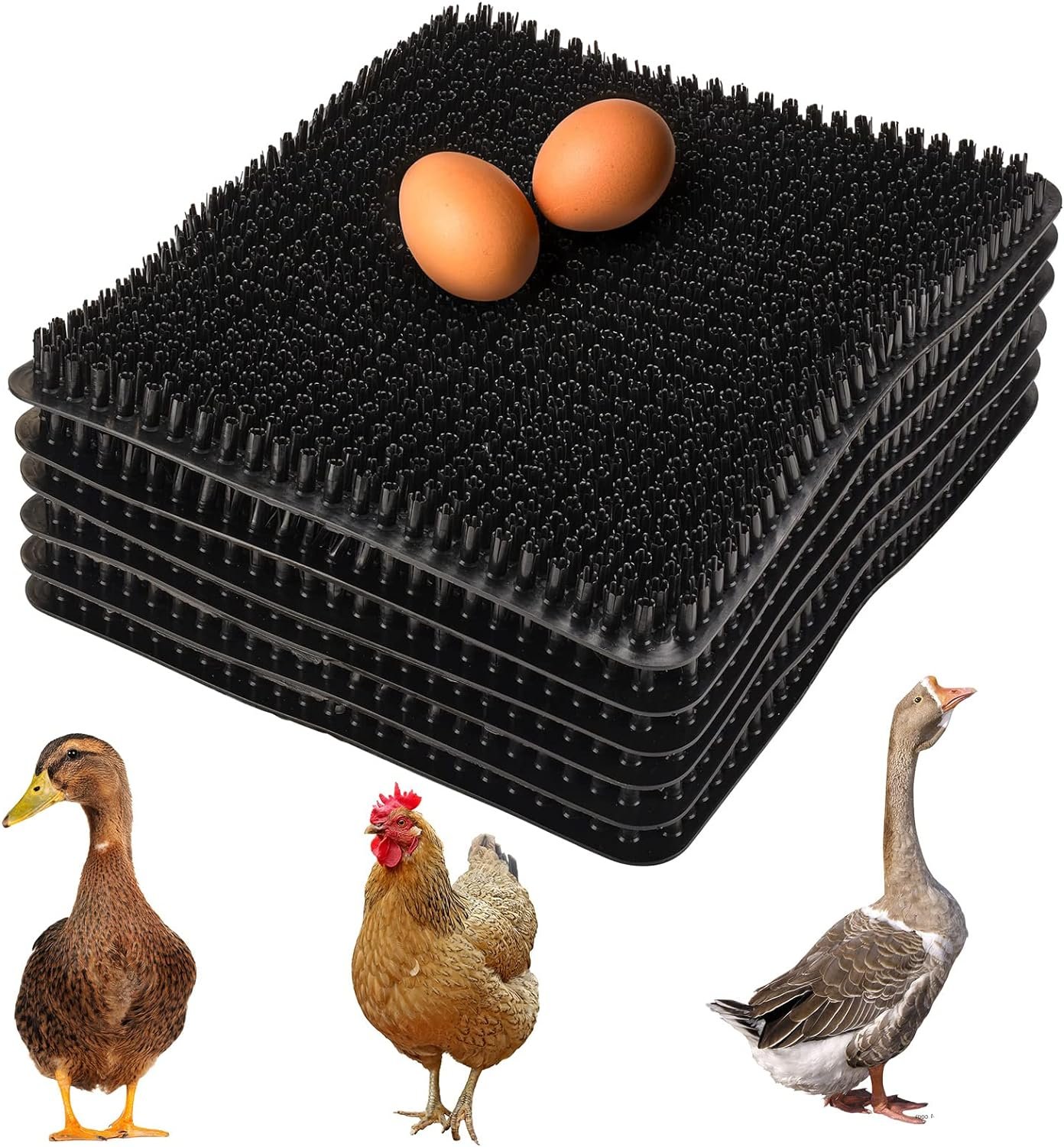 QMCAHCE 6Pcs Chicken Coop Grass Pads, Washable Plastic Nesting Liners, Reusable Egg Laying Mats for Chicken Coop Poultry Nest Boxes, Chicken Coop Plastic Bedding Mats (Black)