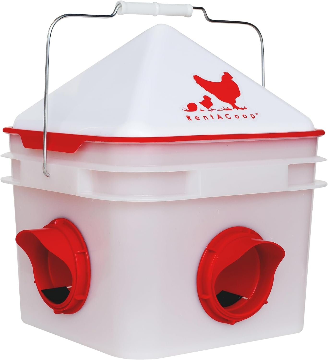 RentACoop Chick2Chicken 10lb BPA-Free 4-Port Feeder - Includes Anti-Roost Cone, Slider Port Cover, and Lid - Suitable for up to 20 Chicks  12 Adult Chickens
