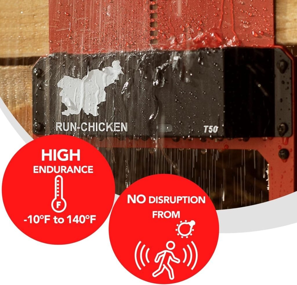 Run-Chicken Door (RED) Automatic Chicken Coop Door Opener with Timer, Programmable Light Sensor, Battery Powered, Evening and Morning Delay, Aluminum Door, Automatic Chicken Door Opener Model T50
