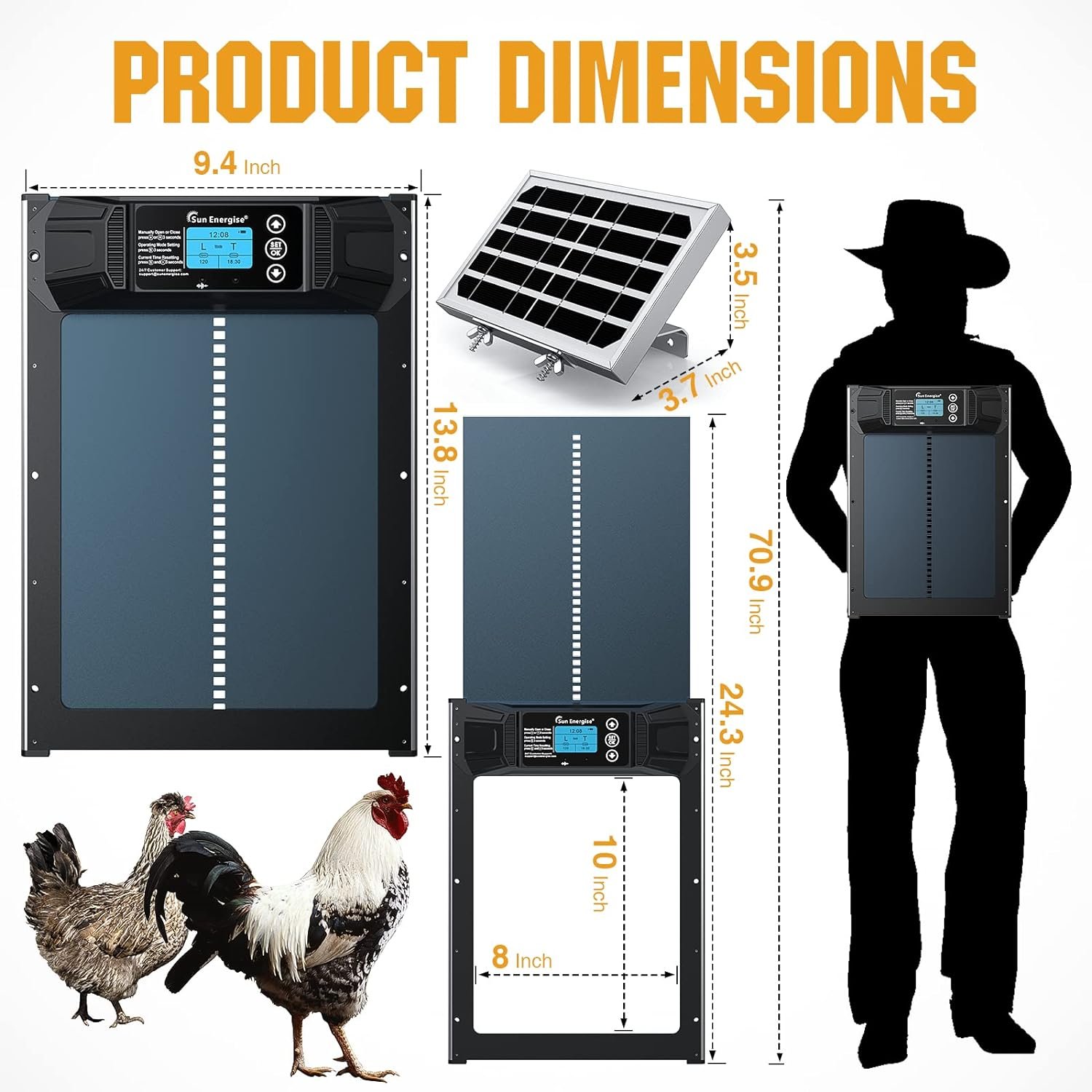 Sun Energise Automatic Chicken Coop Door Opener with Timer  Light Sensor, Auto Chicken Coop Door with Large LCD Display, Anti-Pinch Design for Chicken House Farms