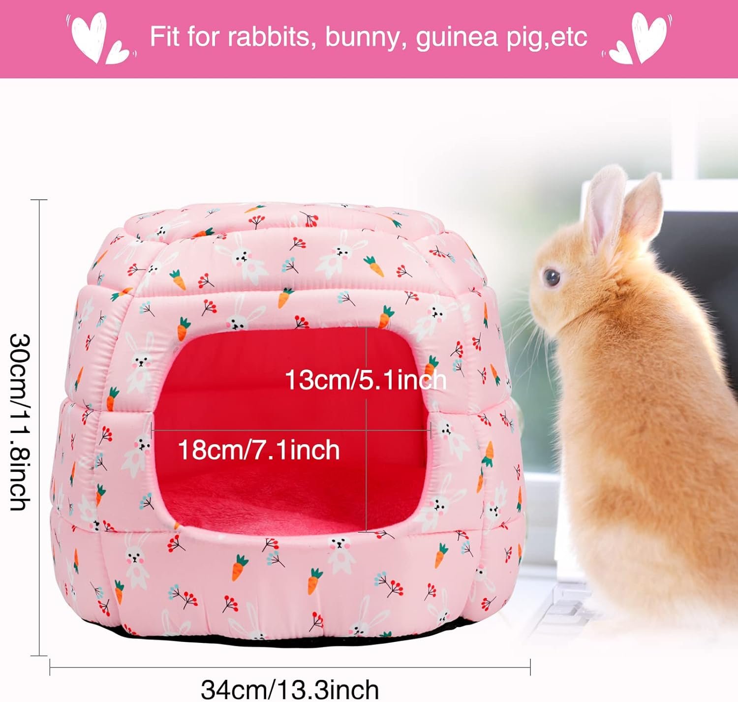 YUEPET Large Rabbit Bed House Foldable Winter Warm Bunny Hideout Cave for Guinea Pig Hamster Squirrel Ferret Hedgehog Chinchilla Cozy Cage Accessories