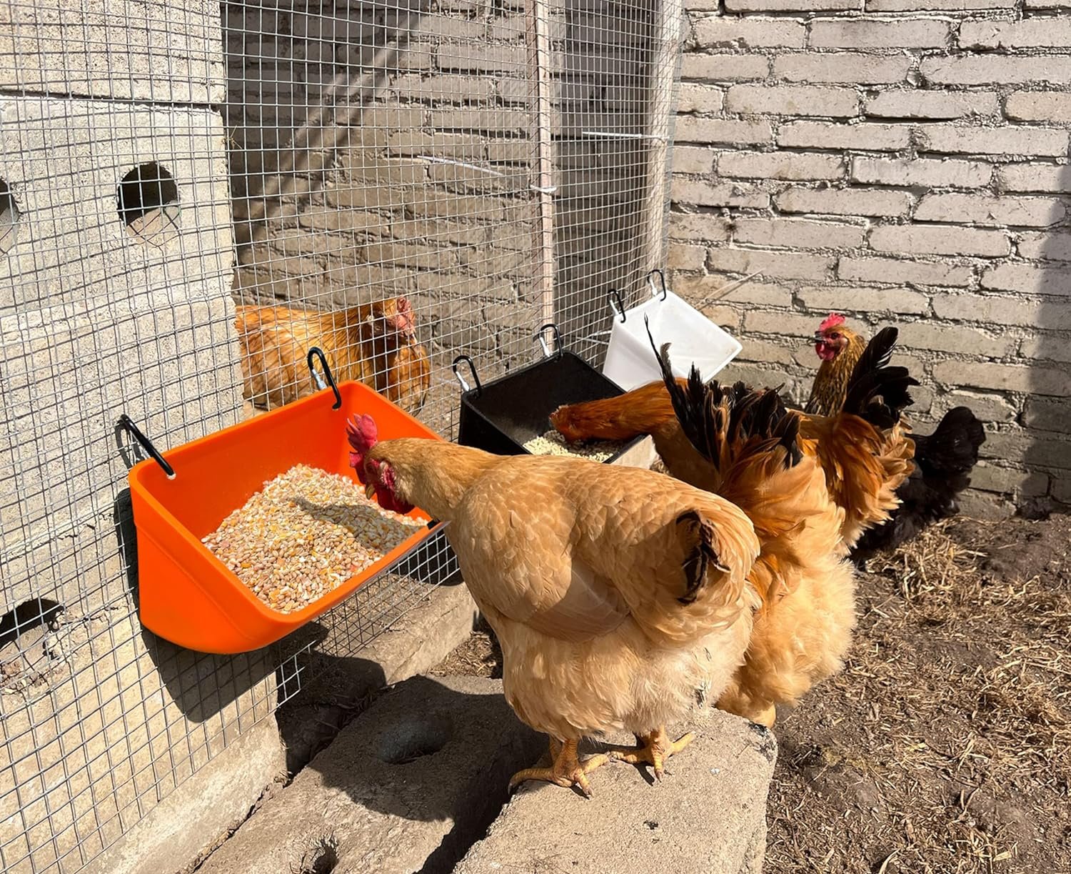 2 Pack Feed Trough and Waterer Bucket with Clips, for Goat Chicken Duck Sheeple Dog Piglets Deer Goose, Turkeys, Goat Feeder Supplies, 4.5 Quart (Appearance Patent Product)