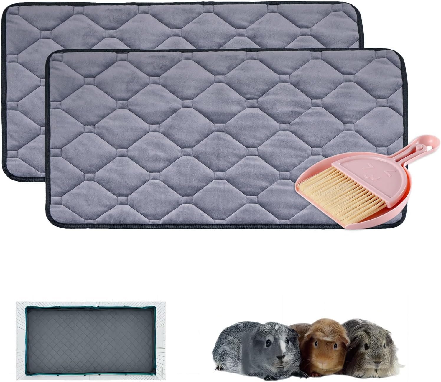 2 Pack Midwest Fleece Guinea Pig Cage Liners , Washable 47x24 Inch Thick Soft Guinea Pig Bedding, Small Pet Accessories for Cage