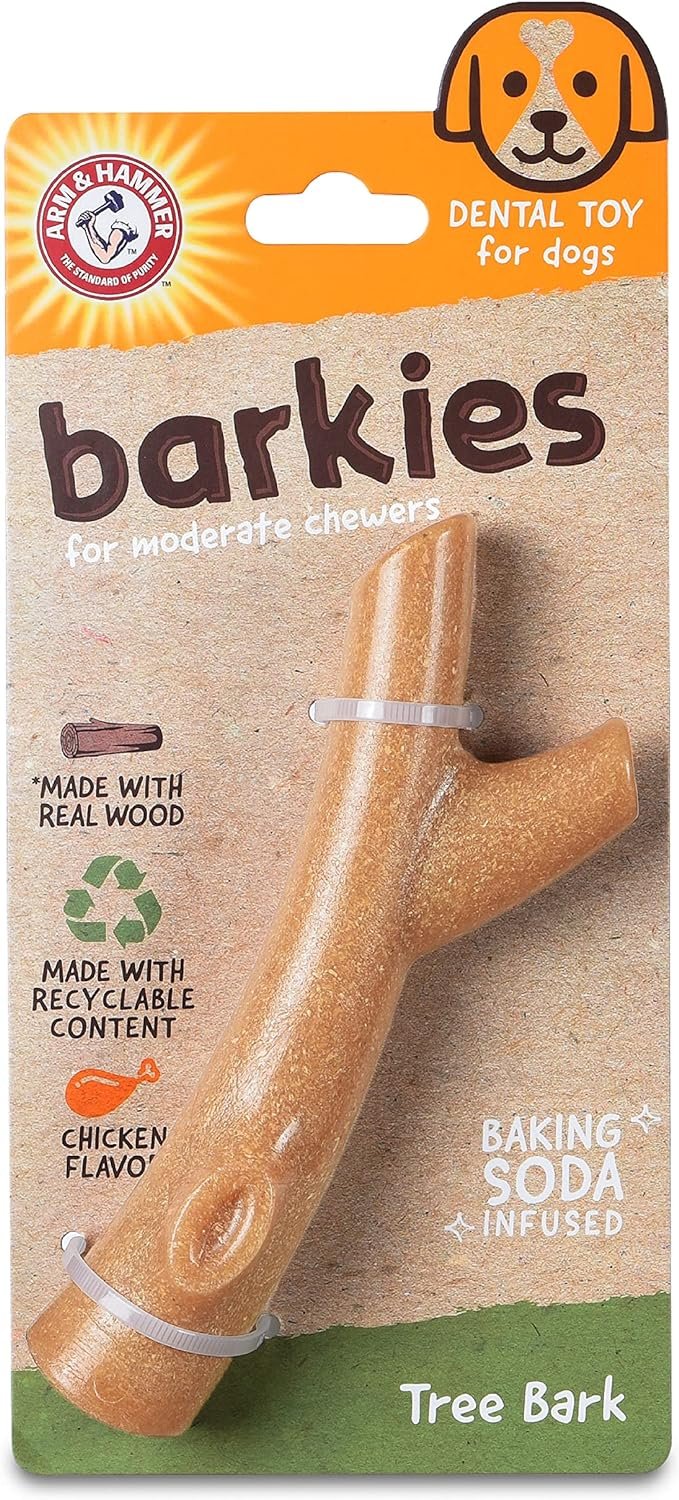 Arm  Hammer for Pets Barkies Tree Bark Compressed Wood Collection, 7 Inch Chicken Flavored Wood Blend Chew Toy for Dogs | Faux Stick, Splinter-Free, Safer  Durable Alternative to Chewing Sticks