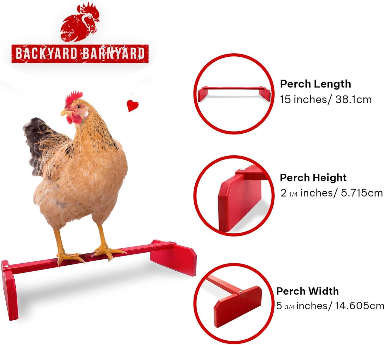 Backyard Barnyard Chicken Roosting Bar Perch for Baby Chicks to Adult Birds. Made in USA!!! Poultry Habitat, Brooder, Coops or Run. Easy-Clean Bird Stand for Chicks, Pollos, Laying Hens. (Red)