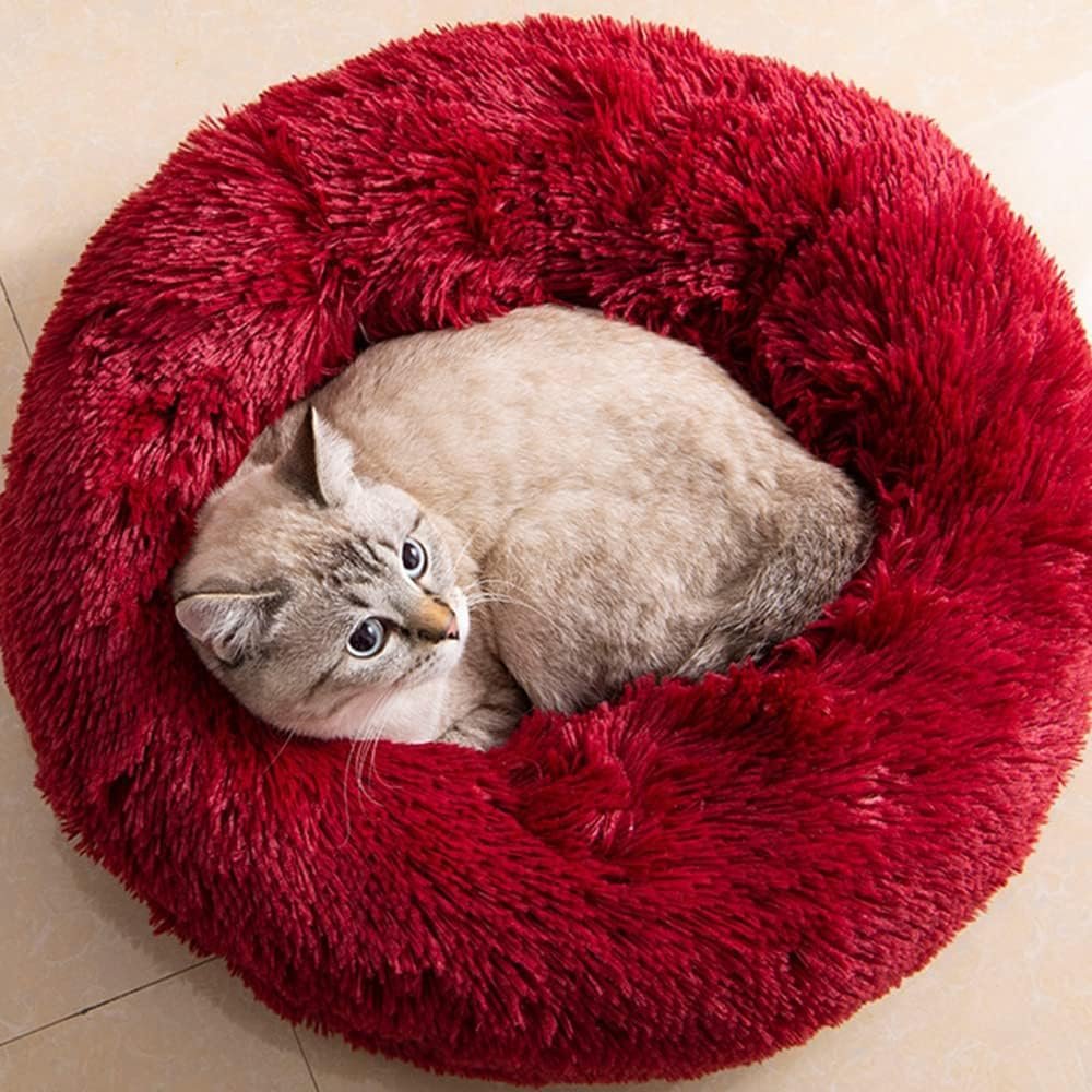 Cat Beds for Indoor Cats - Cat Bed Washable 20/24 inches, Dog Beds for Small Medium Dogs, Anti Anxiety Round Fluffy Plush Faux Fur Cat Bed,Thick Bottom Keep Pets Off The Cold Tile