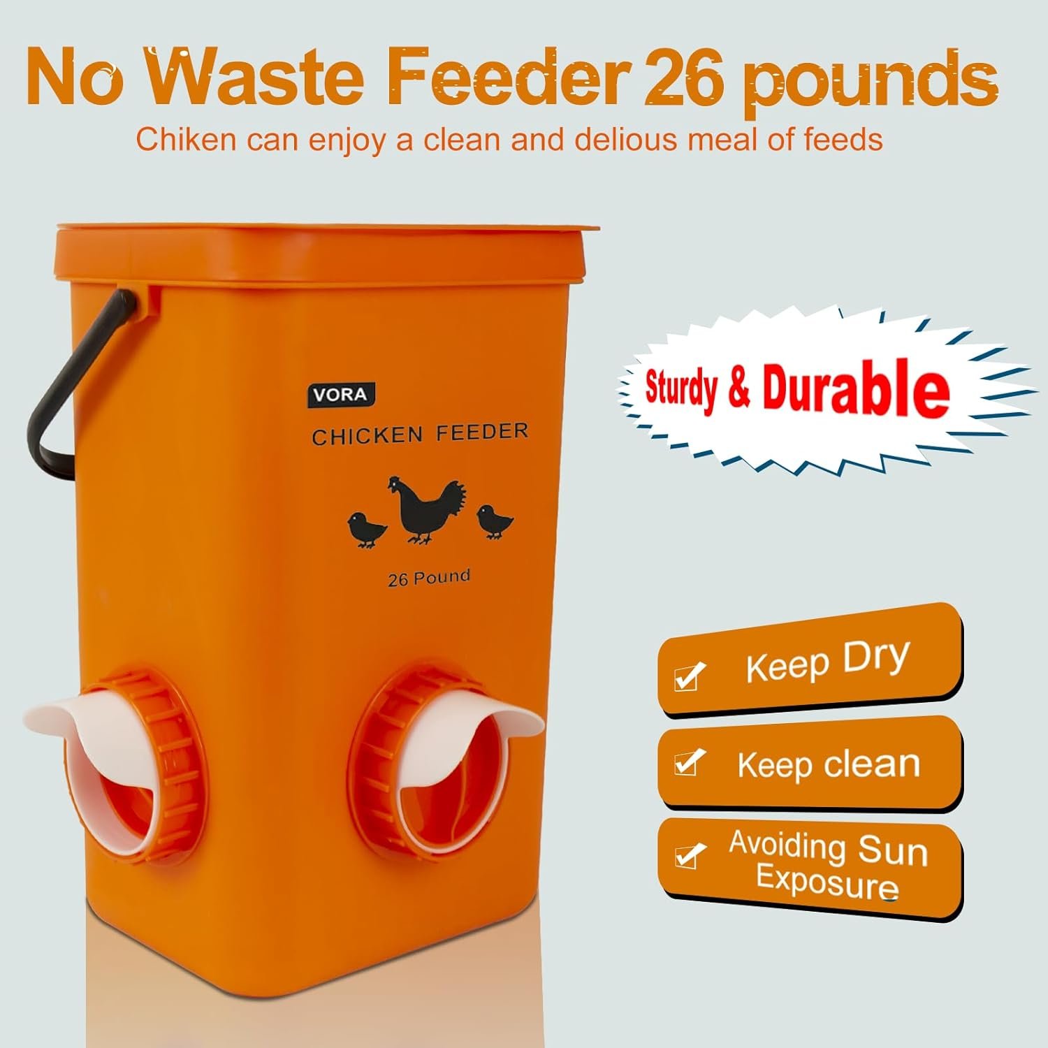 Chicken Feeder and Waterer Set, Hanging Chicken Feeders, Automatic Chicken Waterer with 4 Cups  4 Nipples, No Waste Poultry Feeding, Chicken Coop Accessories, 26 Pounds/3 Gallon