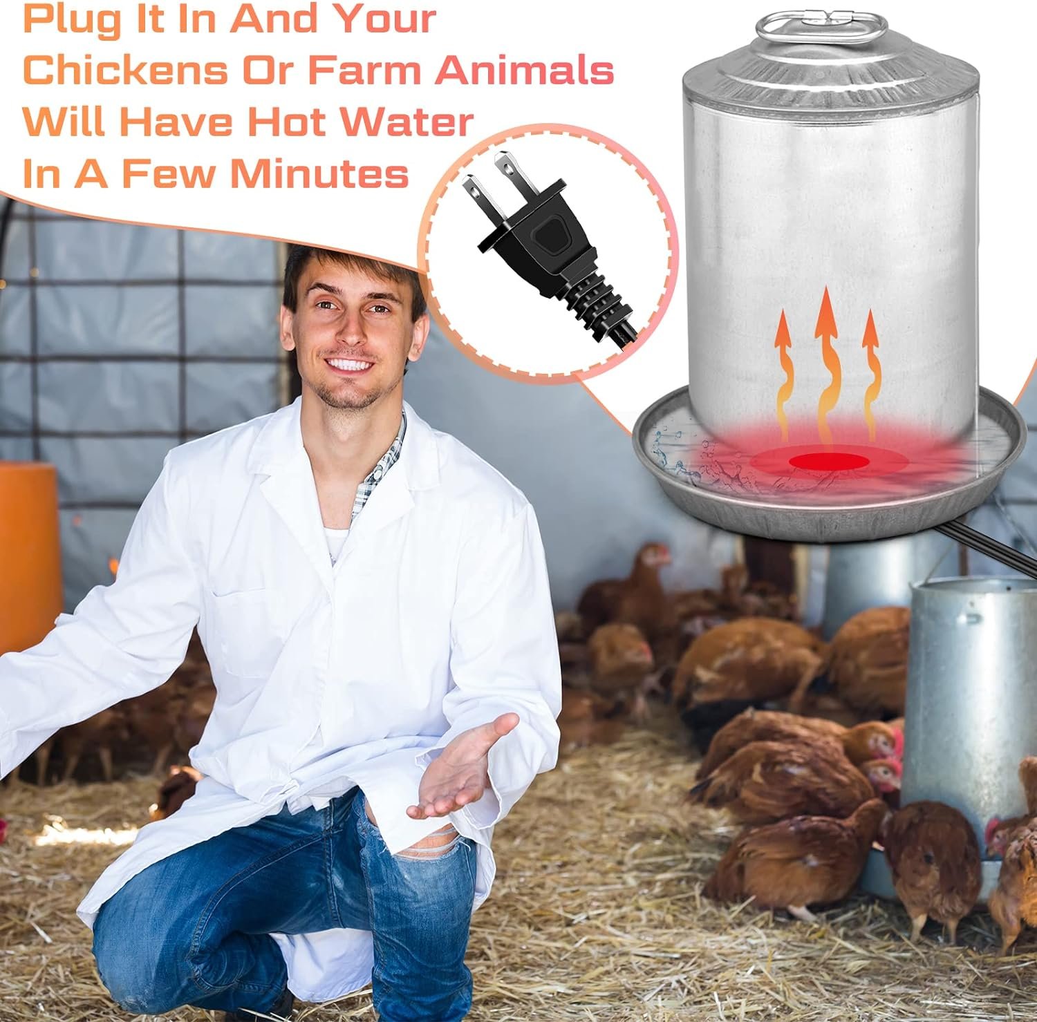 Chicken Water Heater, Poultry Water Heater Base 120v 35w Silicone Heated Pad Chicken Waterer Heated Chicken Coop Heater for Metal Bucket Stock Tank with 47.24 Inches Cord (Orange)