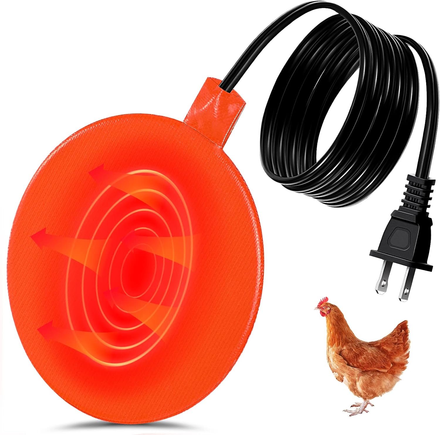Chicken Water Heater, Poultry Water Heater Base 120v 35w Silicone Heated Pad Chicken Waterer Heated Chicken Coop Heater for Metal Bucket Stock Tank with 47.24 Inches Cord (Orange)