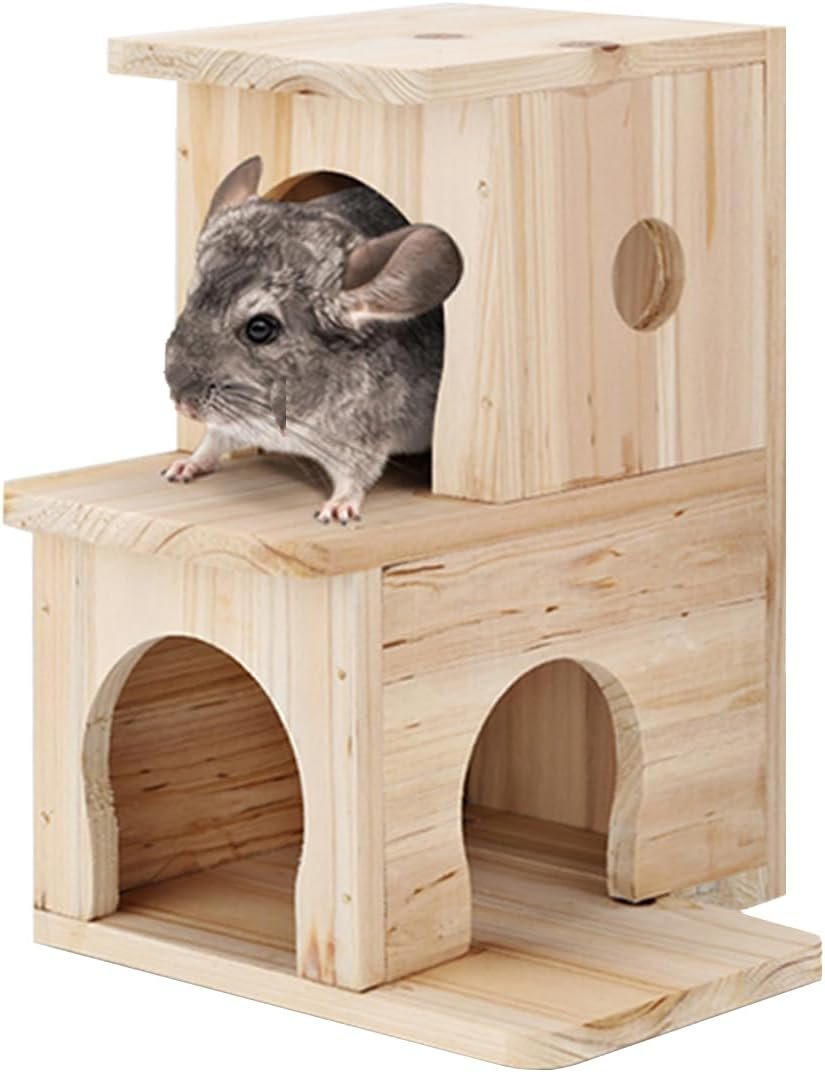 Chinchilla House Pet House Chinchilla Hideout Natural Wooden No Paint Wooden peg Safe Durable Teeth Grinding (Double)
