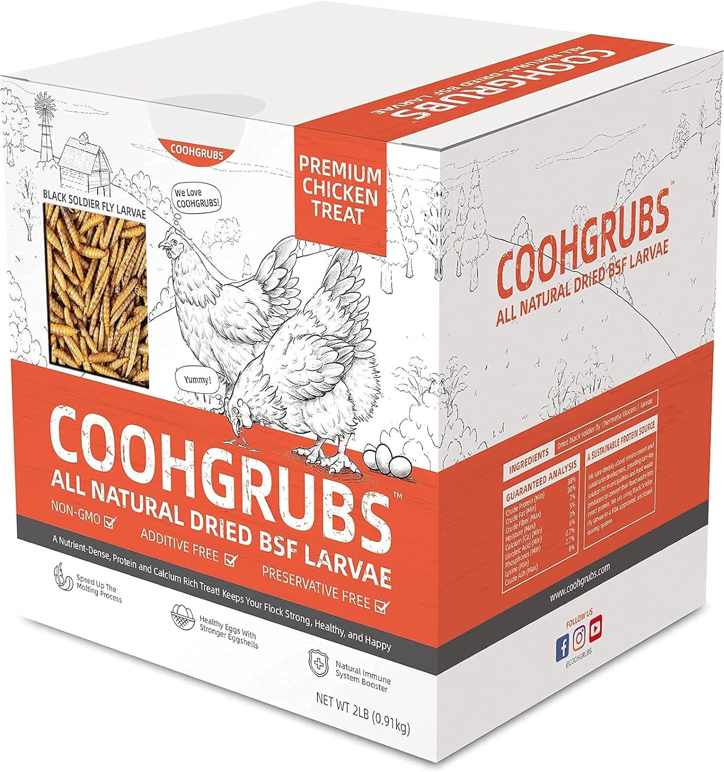 COOHGRUBS 2-lb Dried Black Soldier Fly Larvae Chicken Treats, High Protein Calcium Rich BSF Larvae Snacks for Hens Ducks