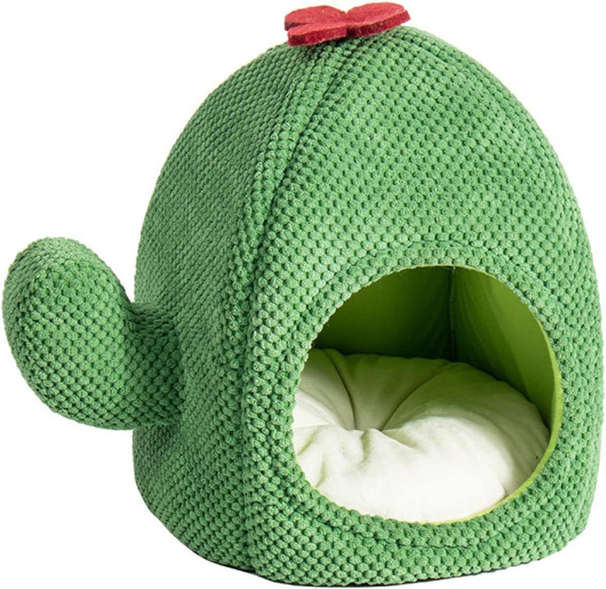 Cute Cat Bed, Cat Bed for Indoor Cats, Cactus Cat Bed Tent Cave with Removable  Washable Cushion Pillow, Soft Pet Cave Beds House for Adult Cats Kitten Puppy(Green)
