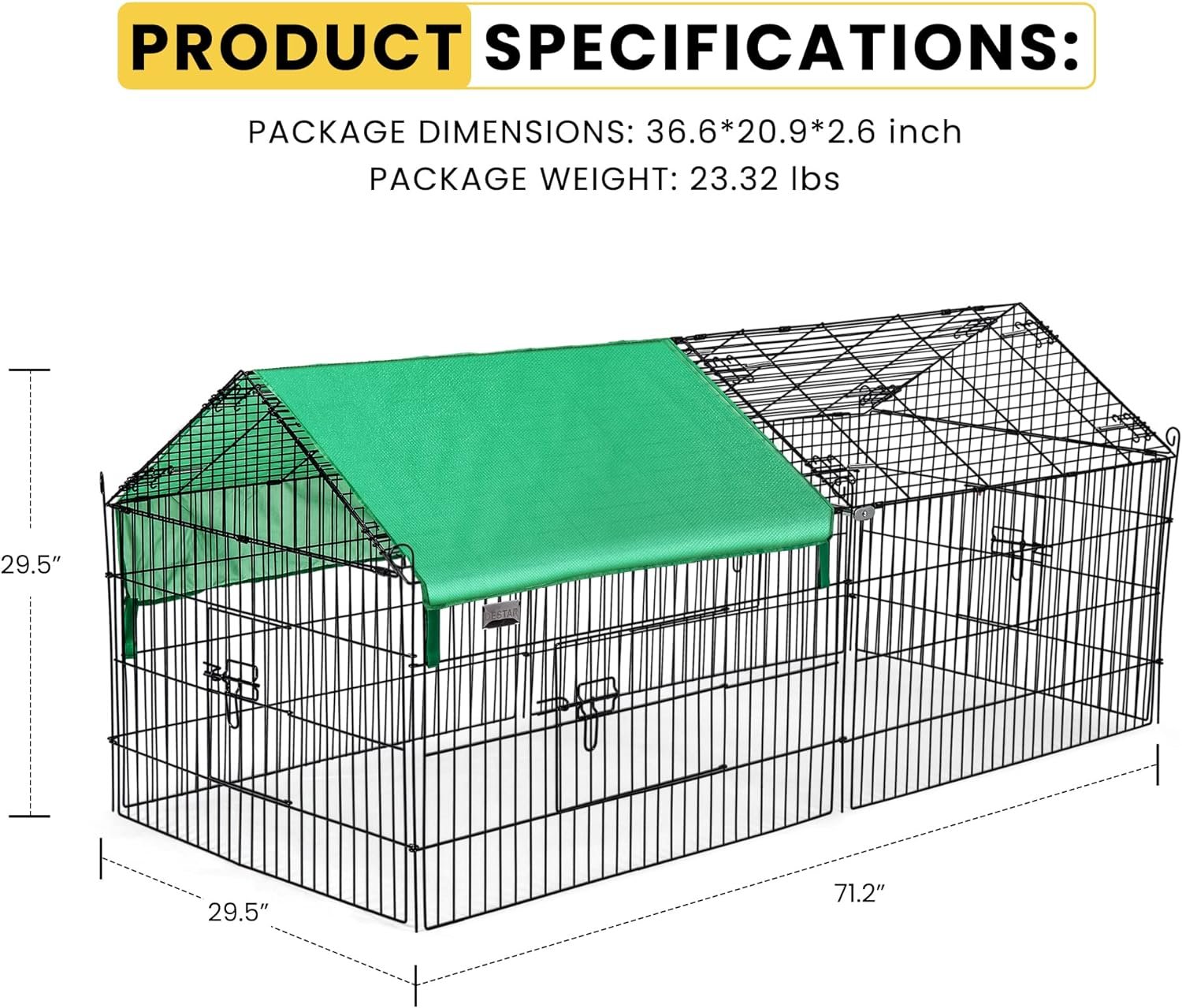 DEStar 71” x 30” Foldable Outdoor Backyard Metal Coop Chicken Cage Enclosure Duck Rabbit Cat Crate Playpen Exercise Pen with Weather Proof Cover