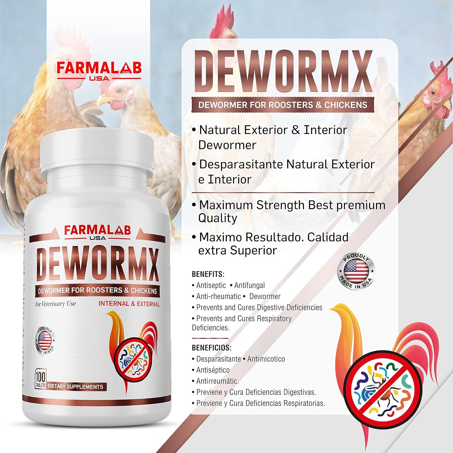 DEWORMX para Gallos Gallinas Pollos DEWORMX for Rooster Hens Chickens Gamefowl B12-5500 Gallomin B15 Energen b12-500 Supertron Gallo K Gallobiotic Vitrom