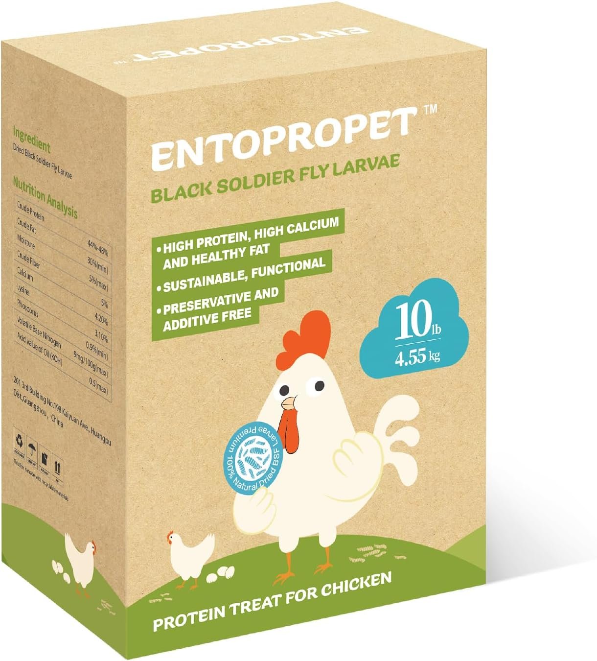 Entopropet 10lbs Organic Mealworm for Chickens - Dried Black Soldier Fly Larvae - More Calcium and Richer Protein Than Meal Worms, Non-GMO BSF Larvae Chicken Treat, Poultry Feed for Ducks,Birds