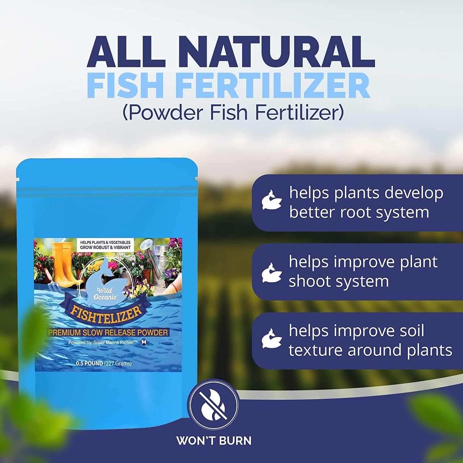 Fishtelizer Slow Release Fertilizer Powdered Organic Fish Fertilizer for Plants Substitute to Regular Garden Fertilizer and Chemical Fertilizer 1 lb