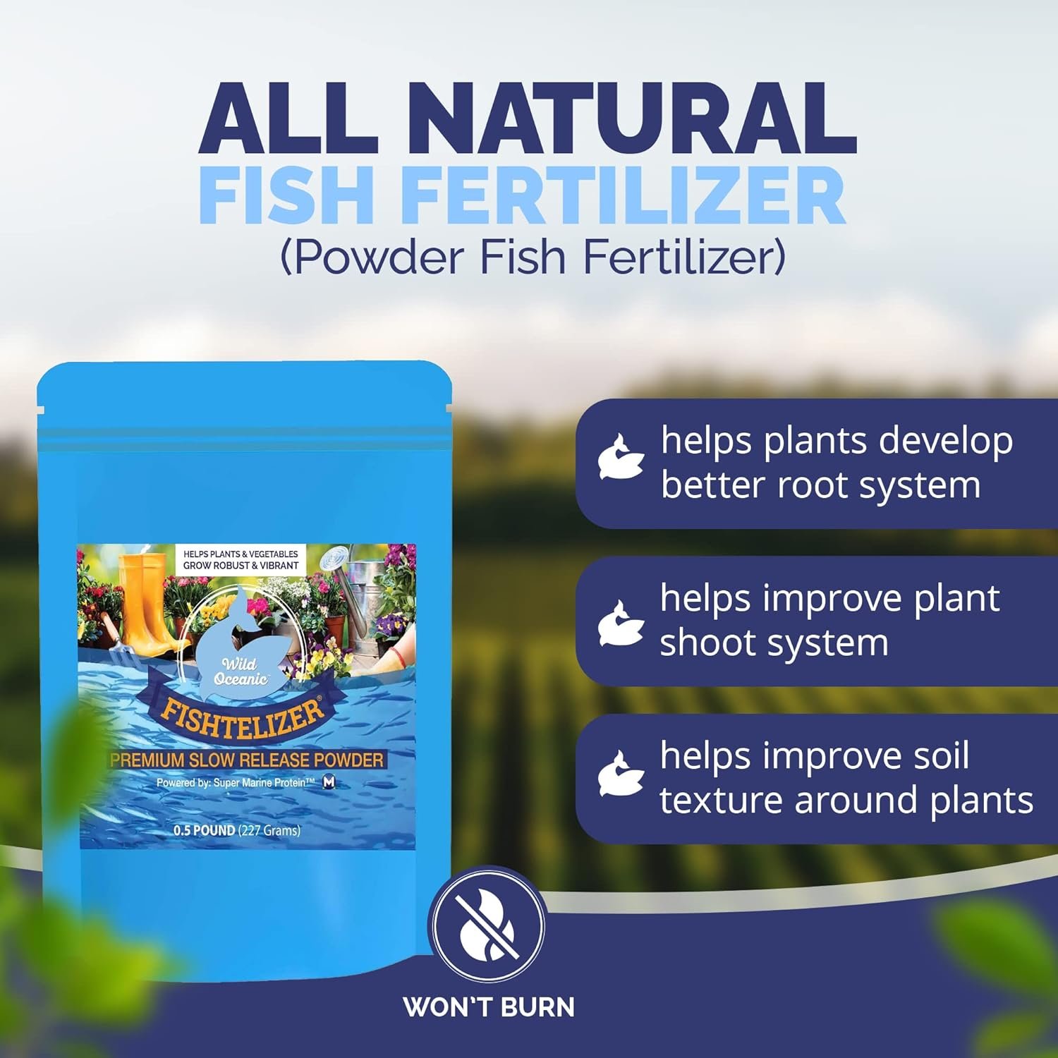 Fishtelizer Slow Release Fertilizer Powdered Organic Fish Fertilizer for Plants Substitute to Regular Garden Fertilizer and Chemical Fertilizer 1 lb