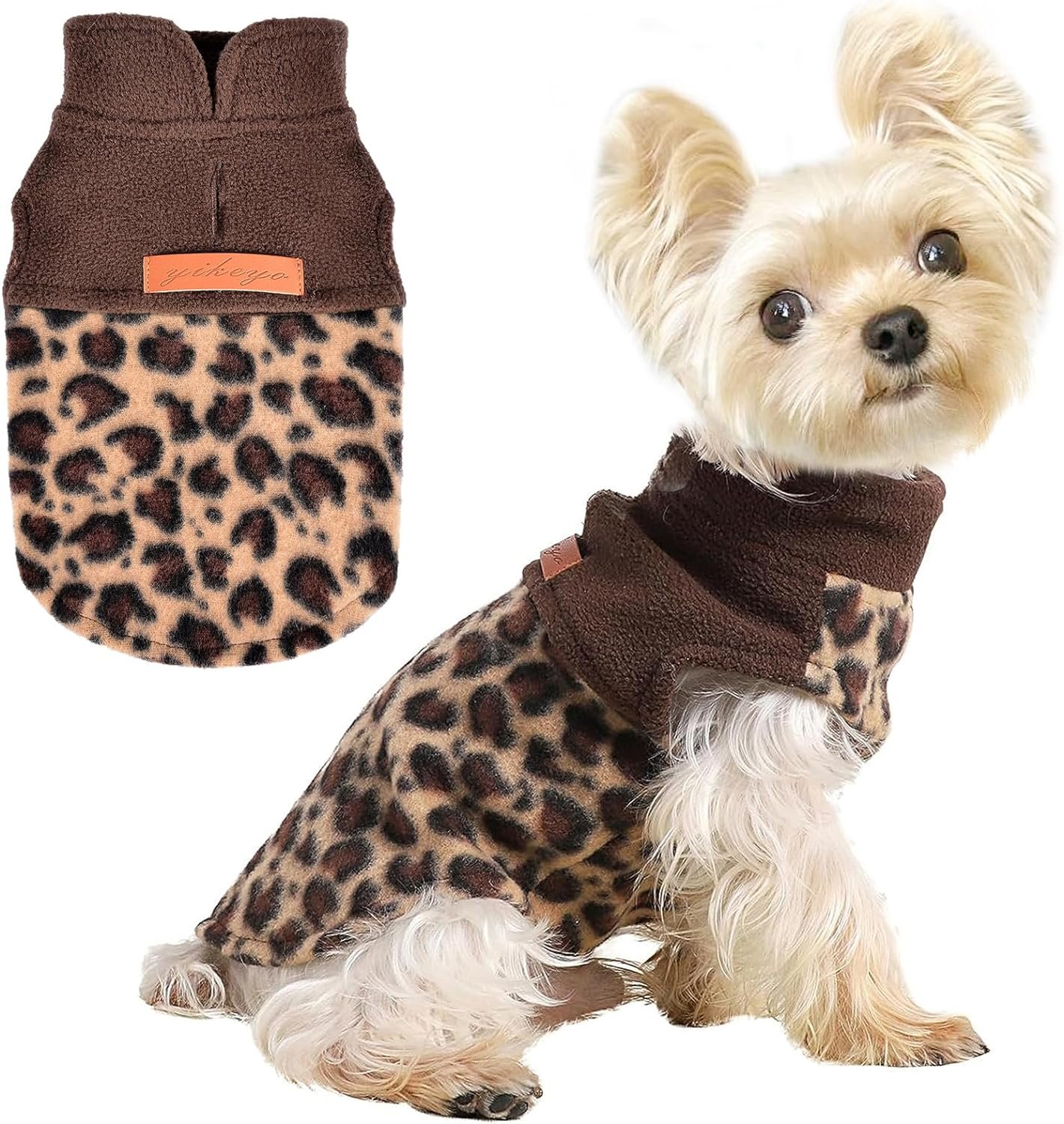 Fleece Vest Dog Sweater Leopard Dog Clothes for Small Dogs Boy or Girl Warm Pullover Fleece Dog Sweaters Winter Small Dog Sweater Coat - Cold Weather Pet Clothes Cat Sweater (XX-Small, Leopard)