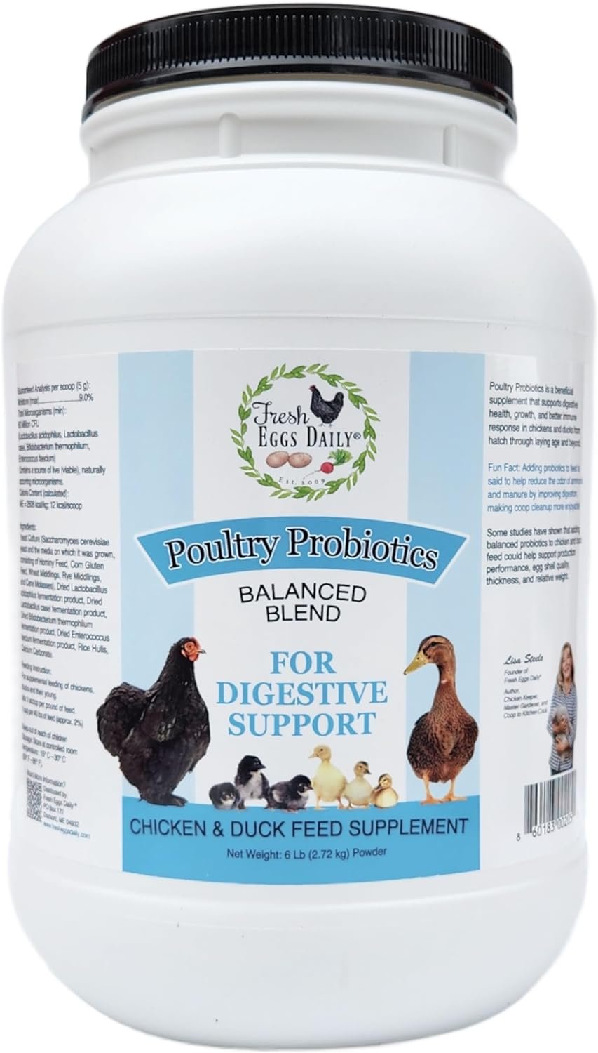 FRESH EGGS DAILY Poultry Probiotics Feed Supplement Vitamins for Backyard Chickens and Ducks 6LB