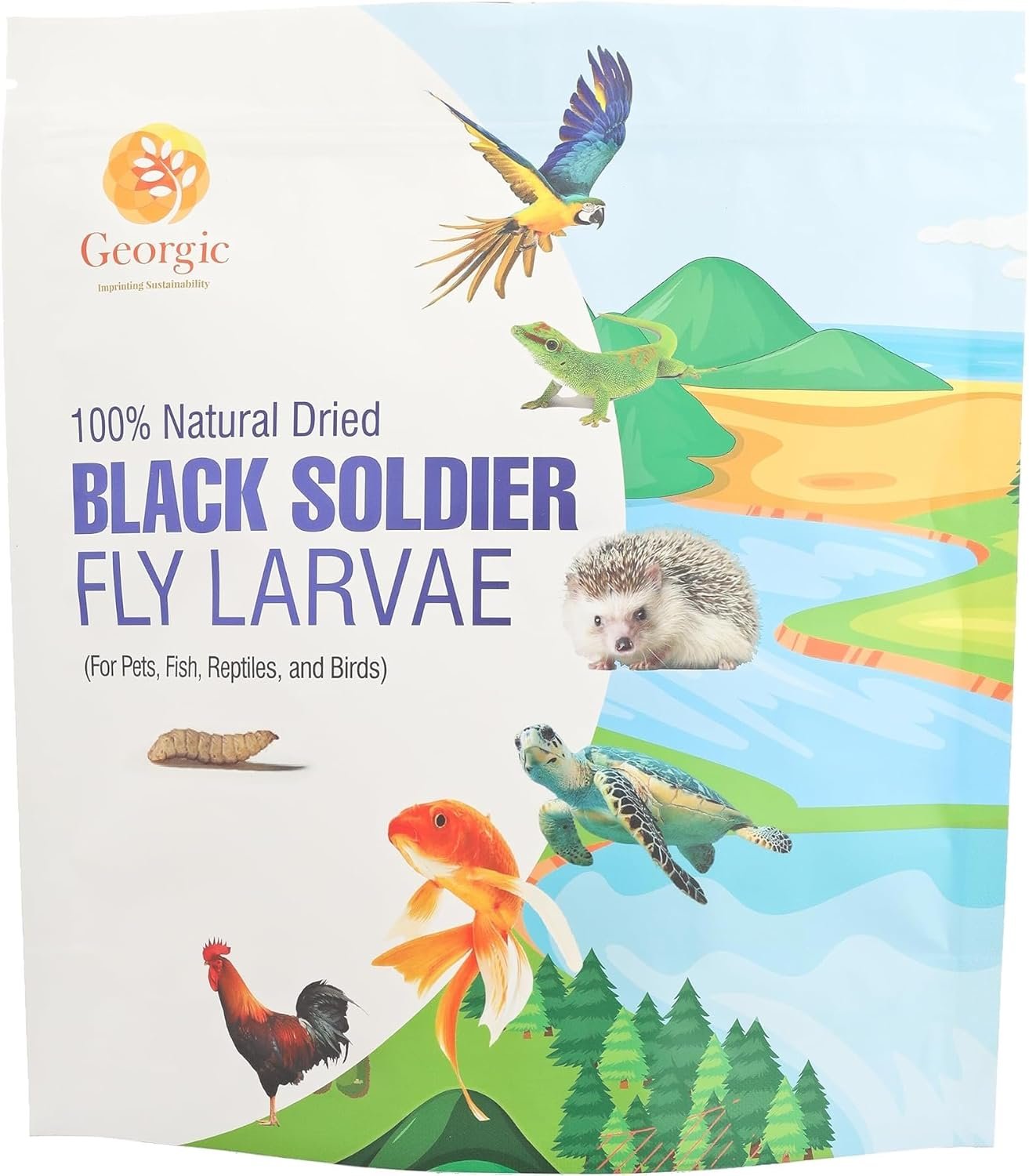 GEORGIC Premium Dried Black Soldier Fly Larvae for Pets, Fish, Reptiles and Birds - High Protein Chicken Feed, Bird Food with Calcium More Than Mealworms - 1.5 lb