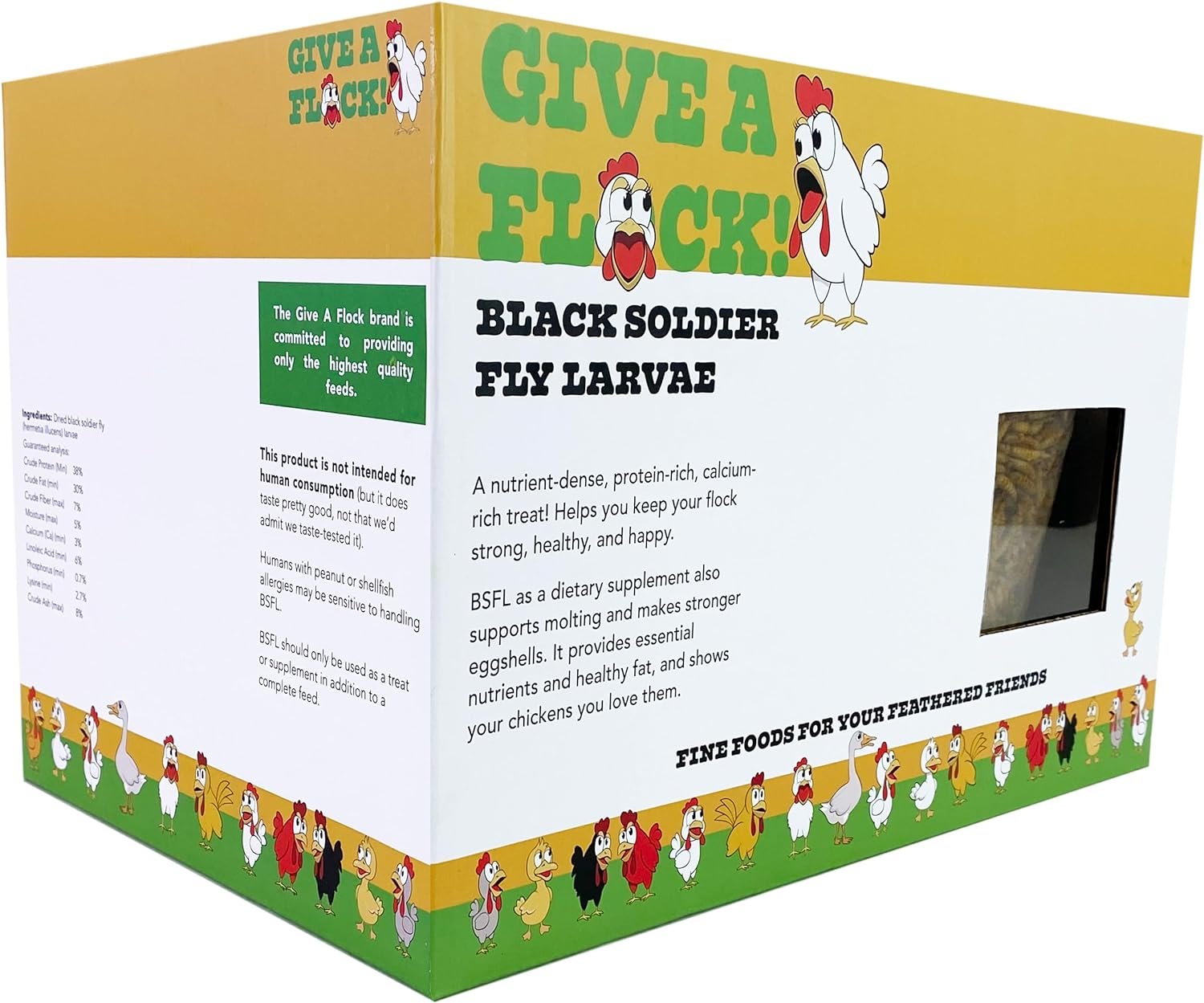Give a Flock (10 Pounds) Dried Black Soldier Fly Larvae 100% Natural Non-GMO BSF More Calium Than Meal Worms Grub Treats for Chickens, Ducks, Geese, Quails, Wild Birds, Reptiles (10LBS)