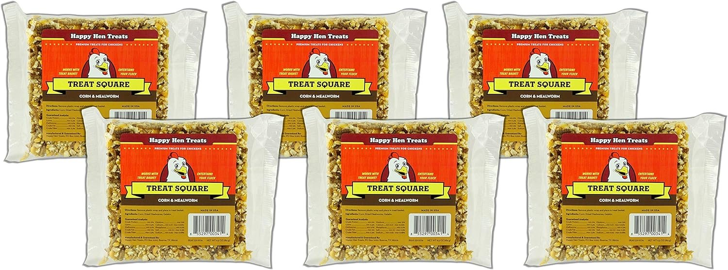 Happy Hen Treats Mealworm High-Protein Square-Shaped Chicken Treat (Pack of 6) (6-Ounce) (6 Items)