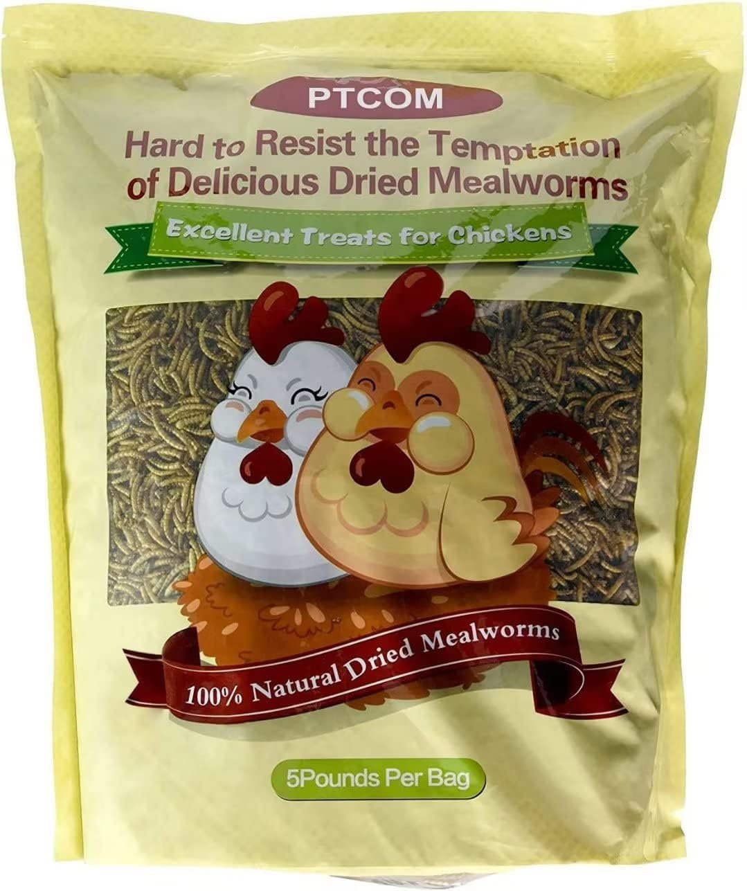 Hatortempt 5lbs Non-GMO Dried Mealworms - Premium Organic Chicken Feed, Nutritious High Protein Meal Worms- Food and Treats for Laying Hens, Wild Birds, Ducks, Reptiles, Fish, Hedgehogs, Turtles