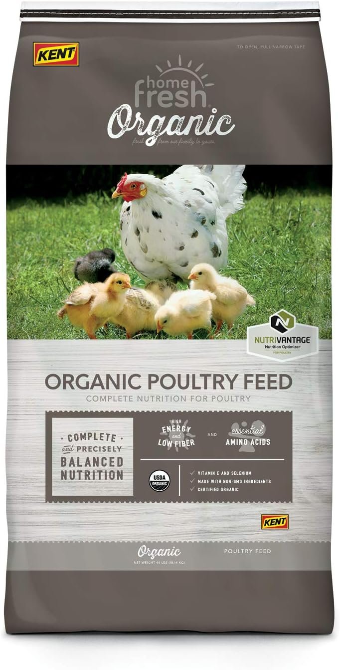 HOME FRESH Chicken Feed - Complete Nutrition for Poultry, High Energy and Protein, Organic Layer Pellet Chicken Food - 40 lb Bag