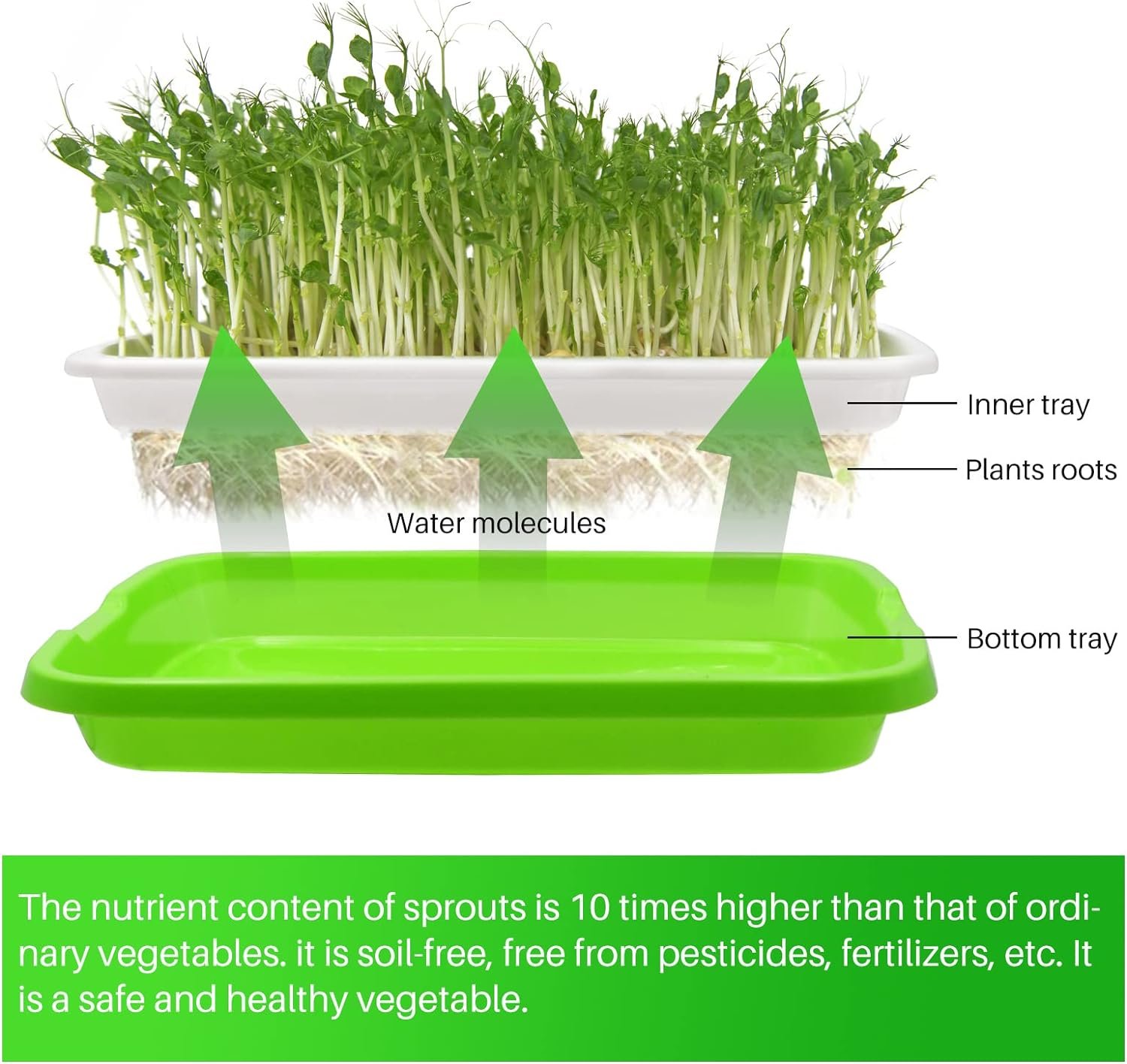 Junniu 8-Pack Seed Sprouter Tray Soil-Free Wheatgrass Beans Seeds Grower and Storage Trays BPA Free Nursery Tray Seed Germination Tray for Gardening Indoor