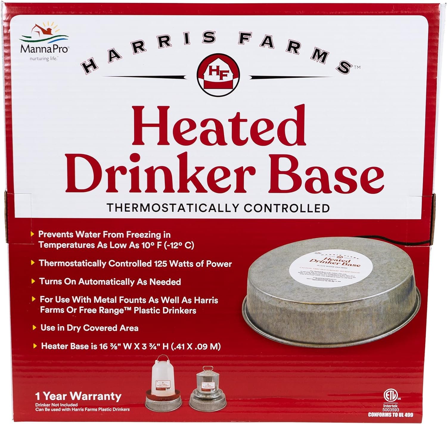 Manna Pro Chicken Supplies | Chicken Waterer Heated Base | Harris Farms Poultry Drinker | Chicken Coop Accessories