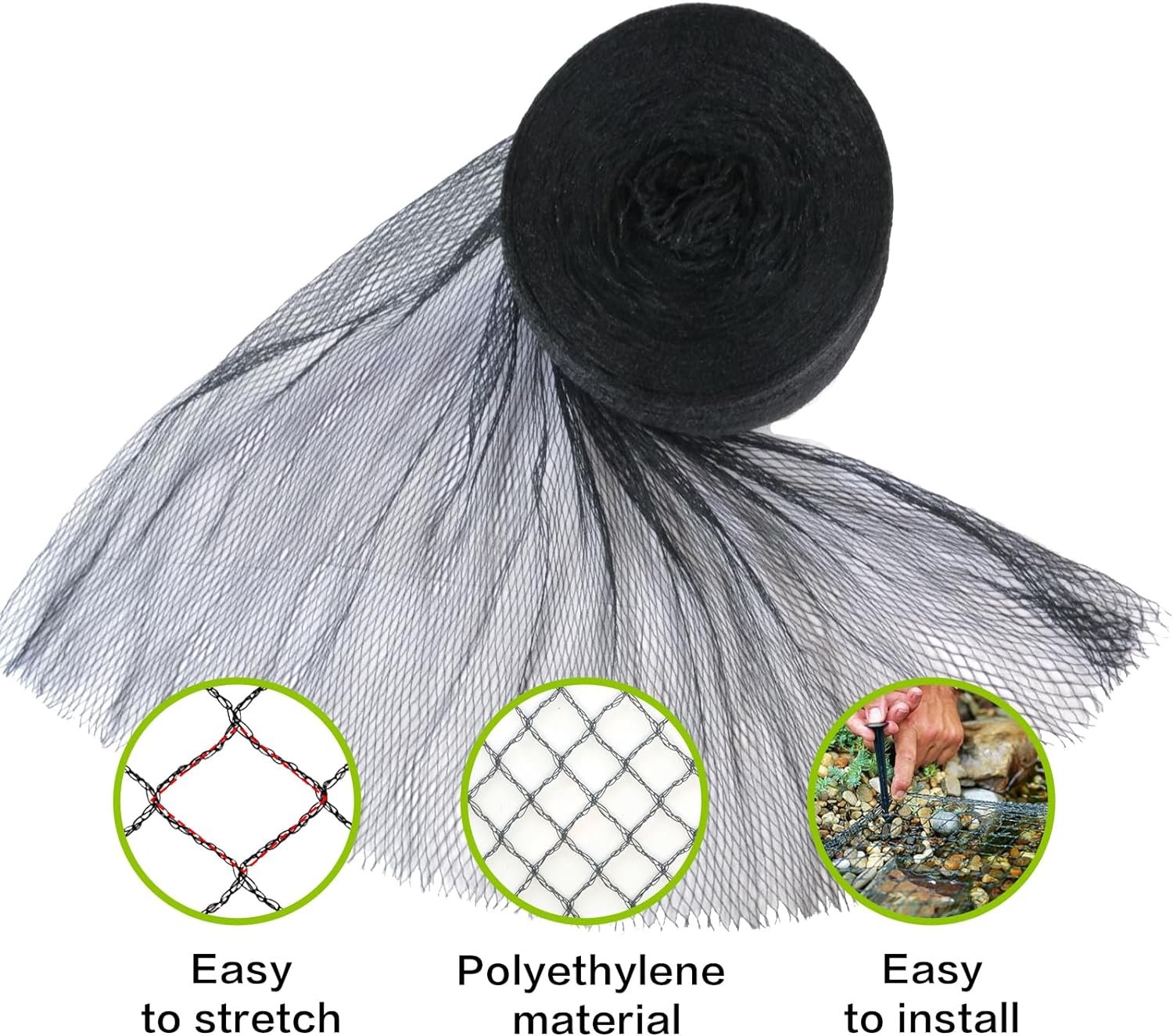 Meanchen Pond Netting 20 X 20 FT,Pool Cover Net,Pond Netting for Leaves Protects Koi Fish from Birds, Cats and Predators,Black